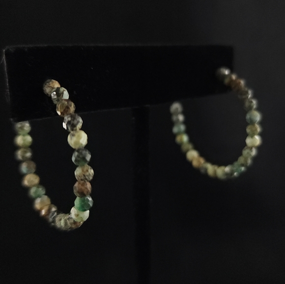 Genuine jasper hoop earrings - sterling silver - artisan hoops - green jasper - Picture 10 of 15